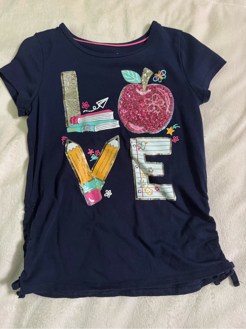 Cynthia Rowley Navy Kids' Sequin Apple 'LOVE' Graphic Tee